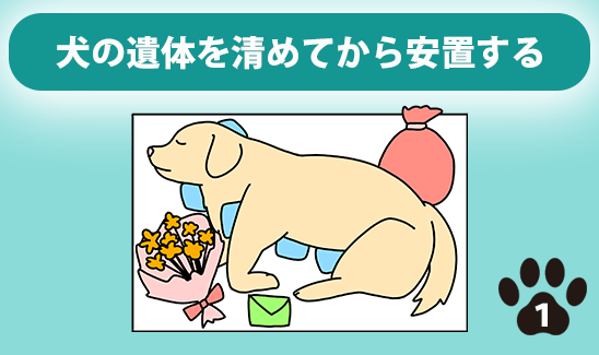 犬の遺体を清めてから安置する