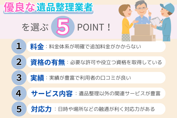 優良な遺品整理業者を選ぶ5POINT！