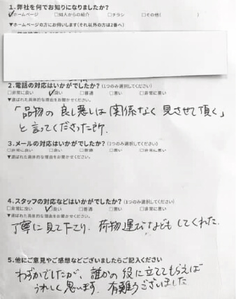 奈良県磯城群80代女性のアンケート画像